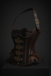 Corset Bustier Marron Sangles Harnais | 4 Boucles Métal - Steampunk Victorien Premium