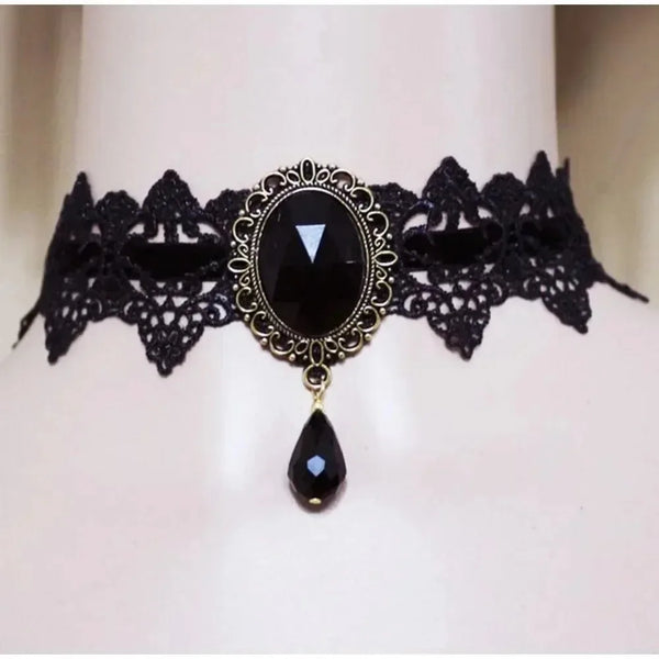 Collier Choker Gothique Camée Noir