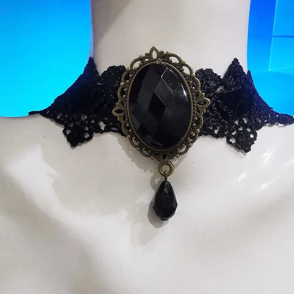Collier Choker Gothique Camée Noir