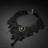 Collier Dentelle Gothique Victorien - Bijou Noir avec Pierre