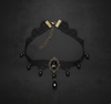 Collier Ras-de-Cou Gothique Victorien en Dentelle Noire - Pendentif Pierre Onyx et Perles