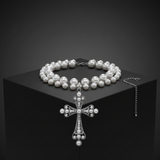 Collier de Perles Gothique Croix Victorienne Noire