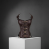 Corset Steampunk Cuir Marron Femme | Bustier Gothic avec Boucles Métal Bronze