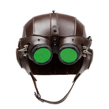 Casque Aviateur Steampunk Cuir avec Lunettes Vertes - Pilot Helmet Vintage