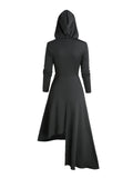 Robe Gothique Longue Noire à Capuche Asymétrique - Robe Sorcière Médiévale