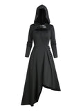 Robe Gothique Longue Noire à Capuche Asymétrique - Robe Sorcière Médiévale