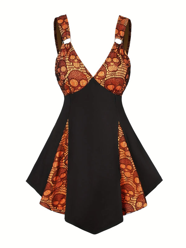 Robe Gothique Rouge Serpent Noir Asymétrique - Robe Pin-Up Dark Python